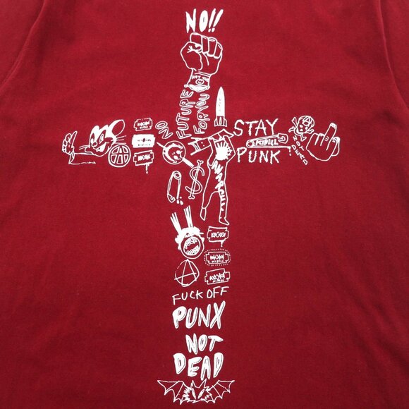 KIDILL Punk Cross Print T-Shirt -  Burgundy Cotton - Picture 4 of 11